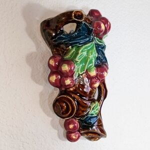 Majolica Style Grape Vintage Wall Pocket
